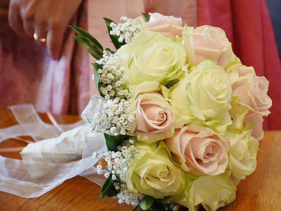 pink and yellow rose wedding bouquet preview