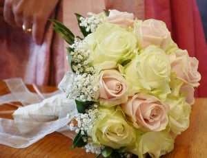 pink and yellow rose wedding bouquet thumbnail