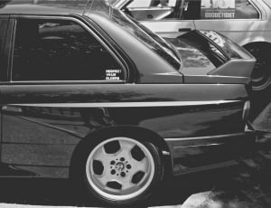 greyscale photo of bmw sedan thumbnail