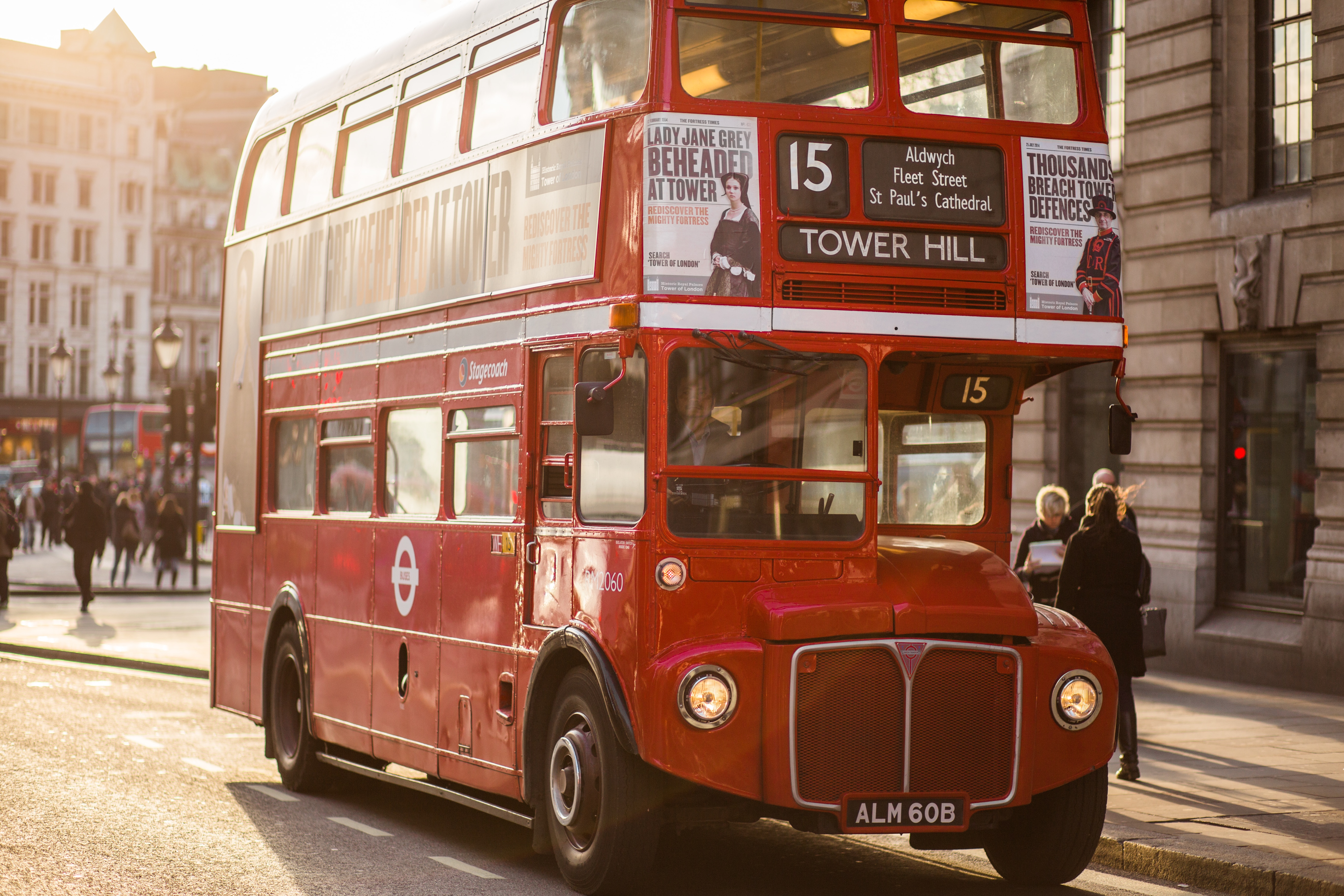 red tower hill double decker bus