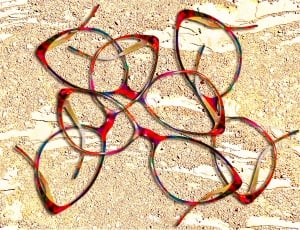 red and black plastic frame eyeglasses thumbnail