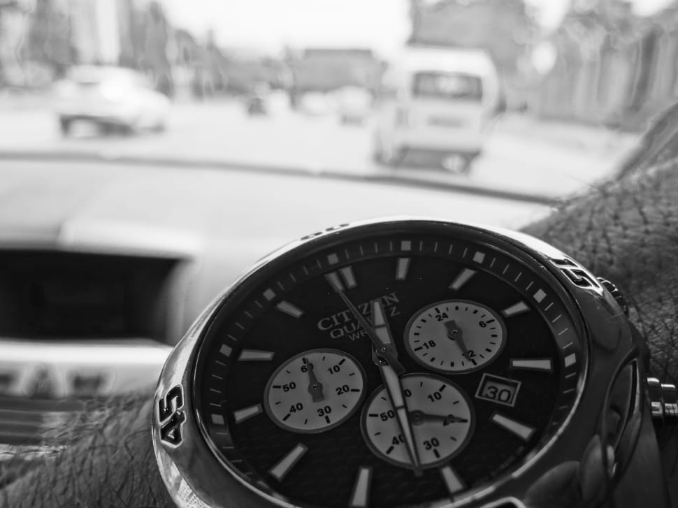 Black And White, Picture, Watch, focus on foreground, time preview