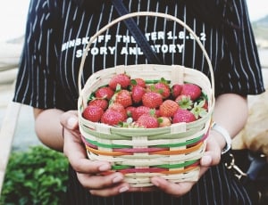 Person Holding Basket of Strawberries thumbnail