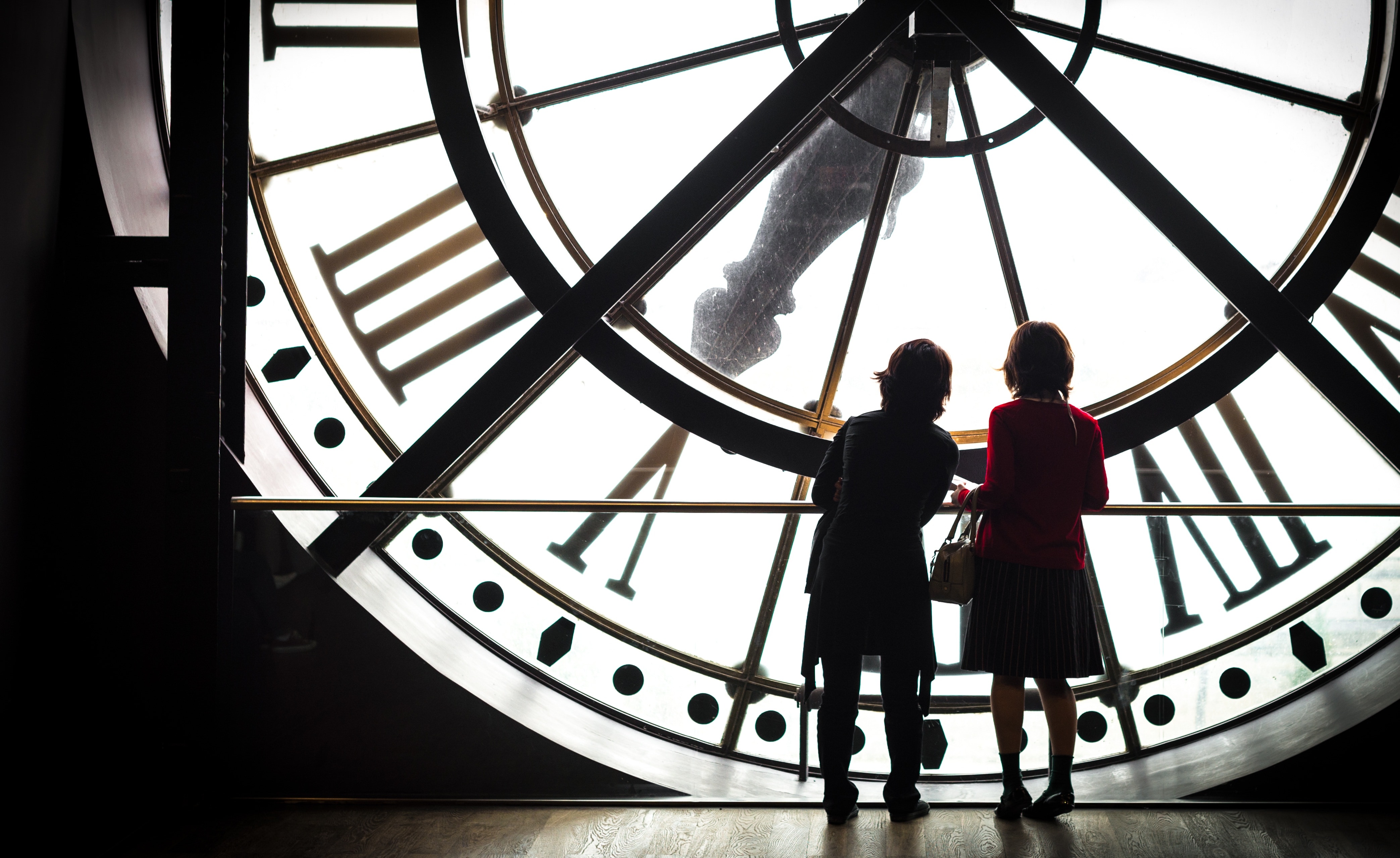 Clock, Museum, Paris, Orsay, two people, silhouette