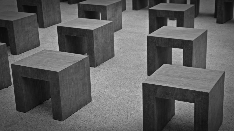 grayscale photo of wooden end tables preview
