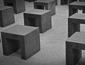 grayscale photo of wooden end tables thumbnail