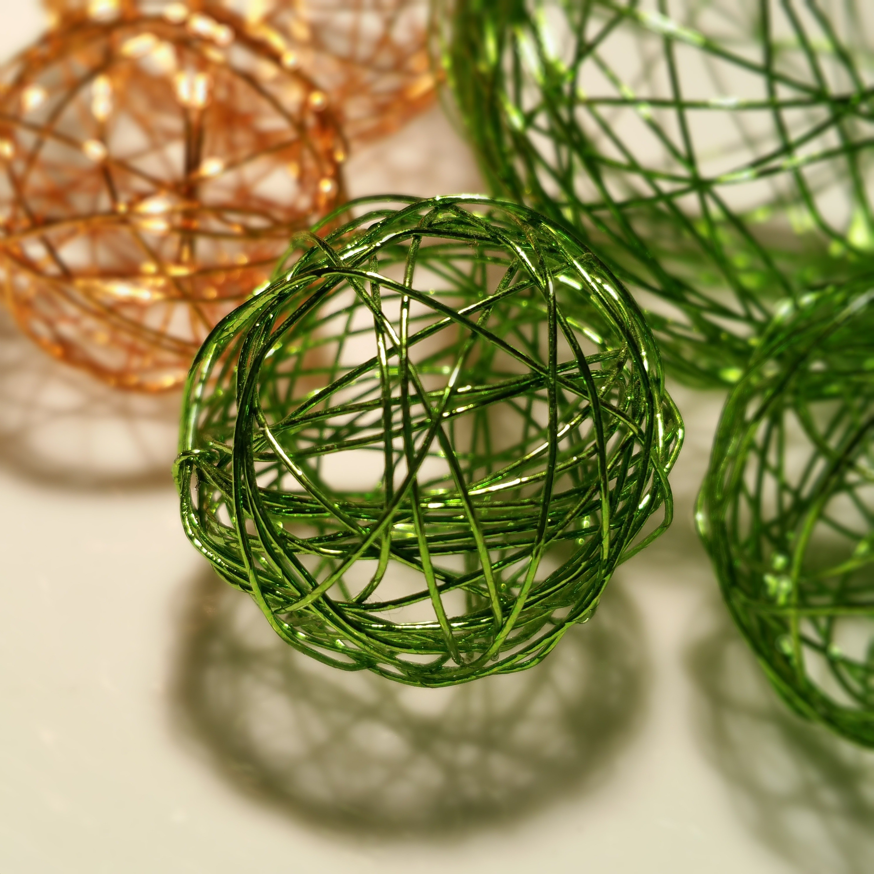 Wire, Decoration, Ball, Background, green color, close-up