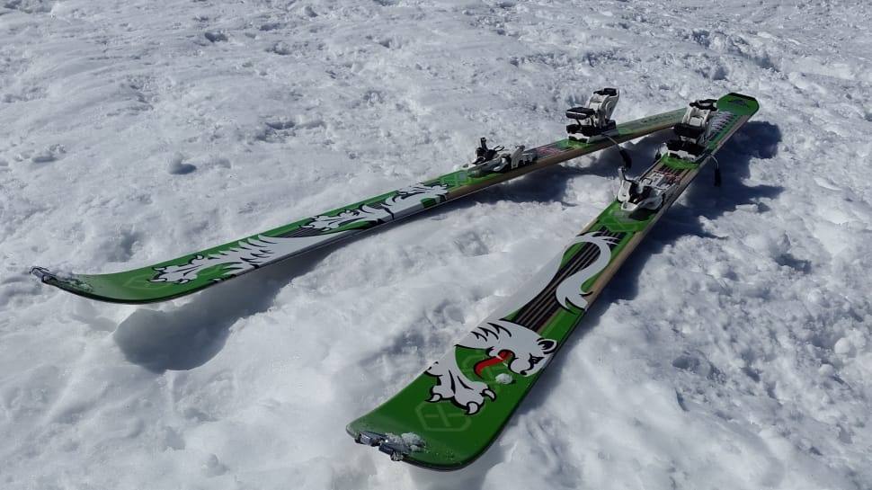 green and white skis preview