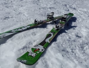 green and white skis thumbnail