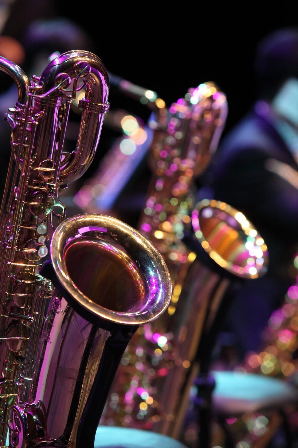 two brass saxophones preview