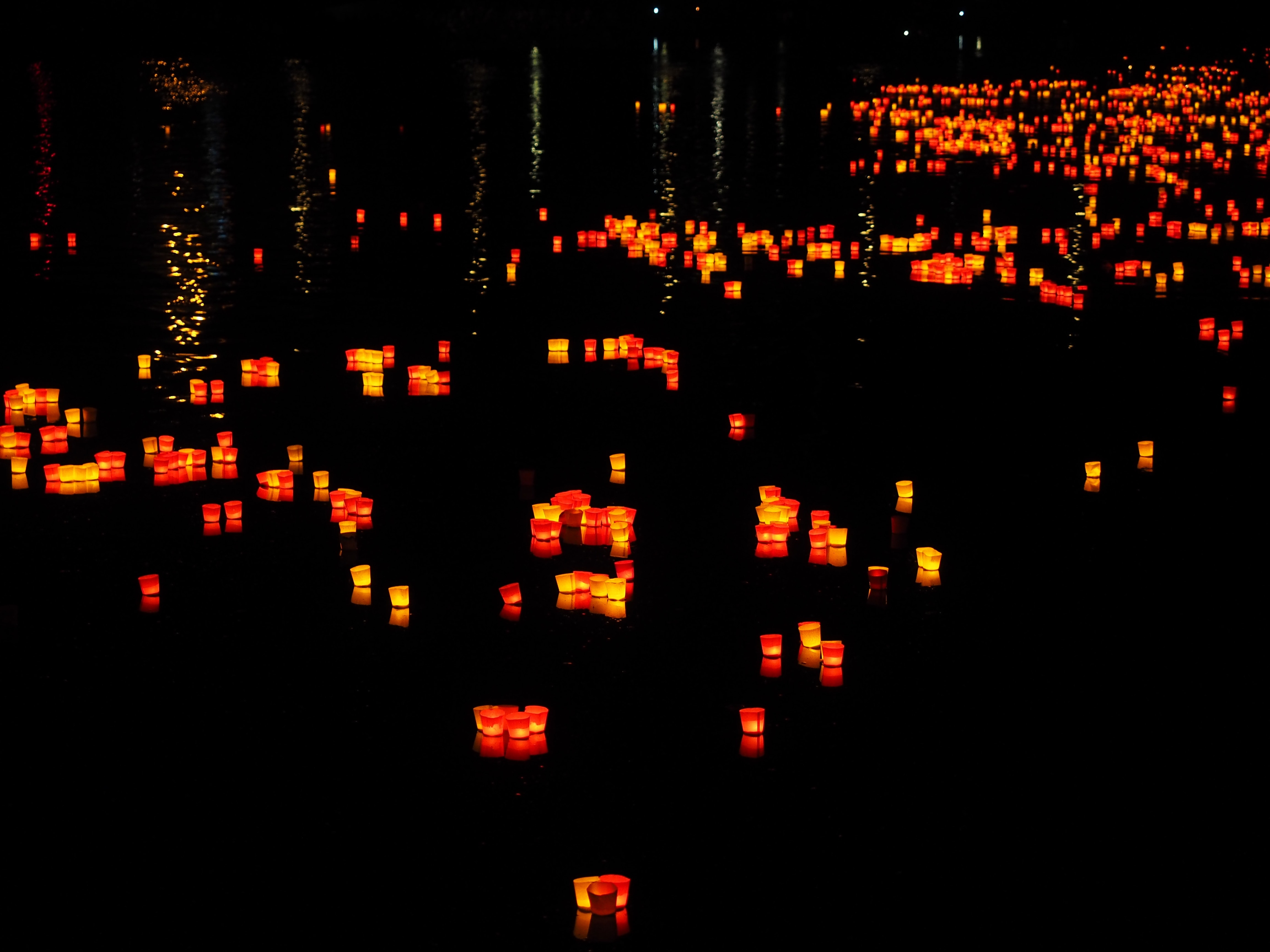 Candles, Lights, Floating Candles, night, illuminated