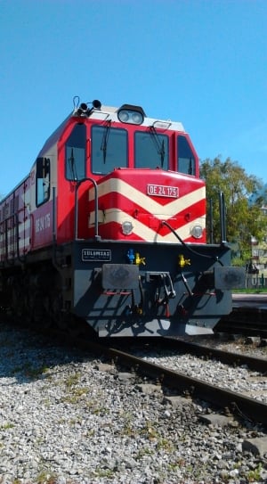 Railway, Train, Red, railroad track, transportation thumbnail
