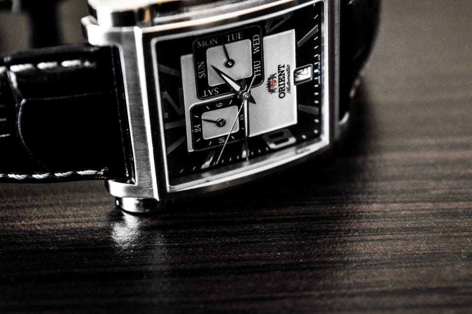 black strap silver black dial face orient watch preview