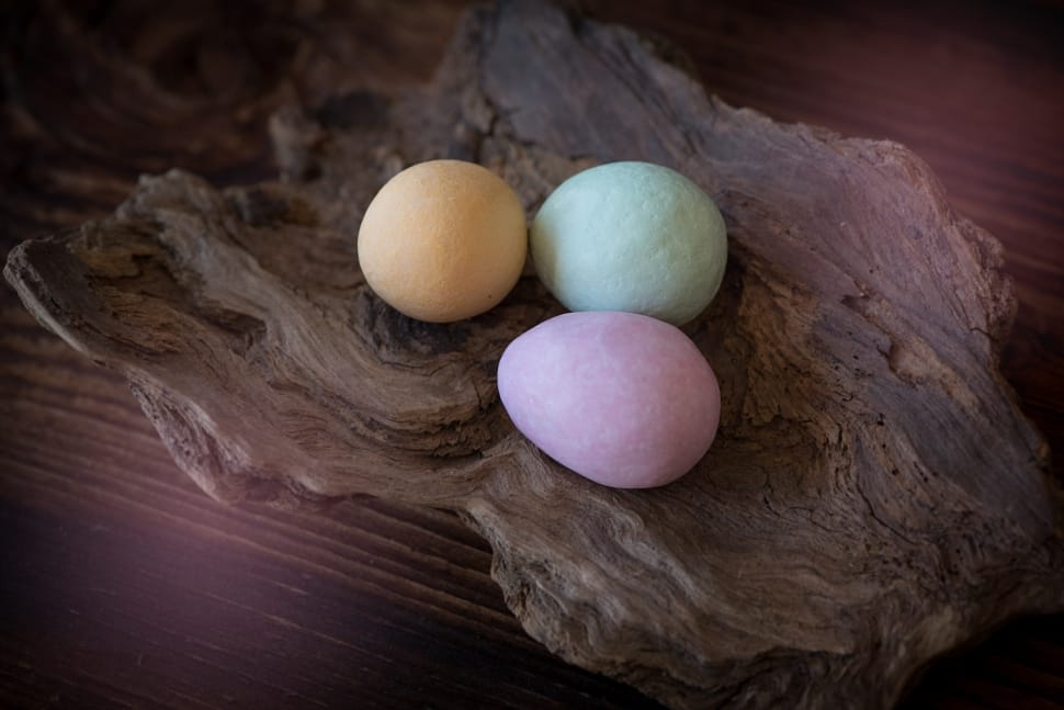 3 yellow blue and purple eggs ornament preview