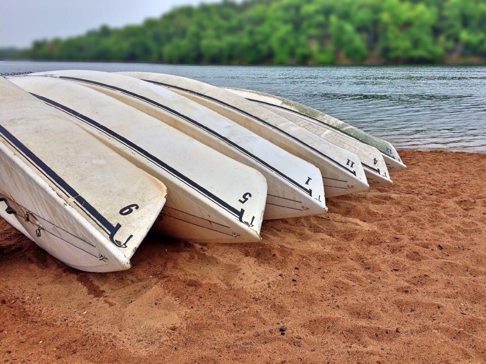 6 white wooden rowboats preview