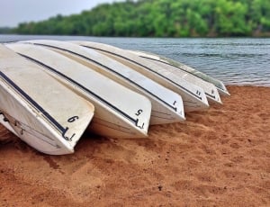 6 white wooden rowboats thumbnail