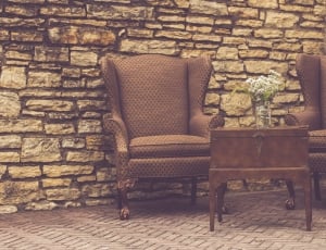 2 brown suede wingchairs thumbnail