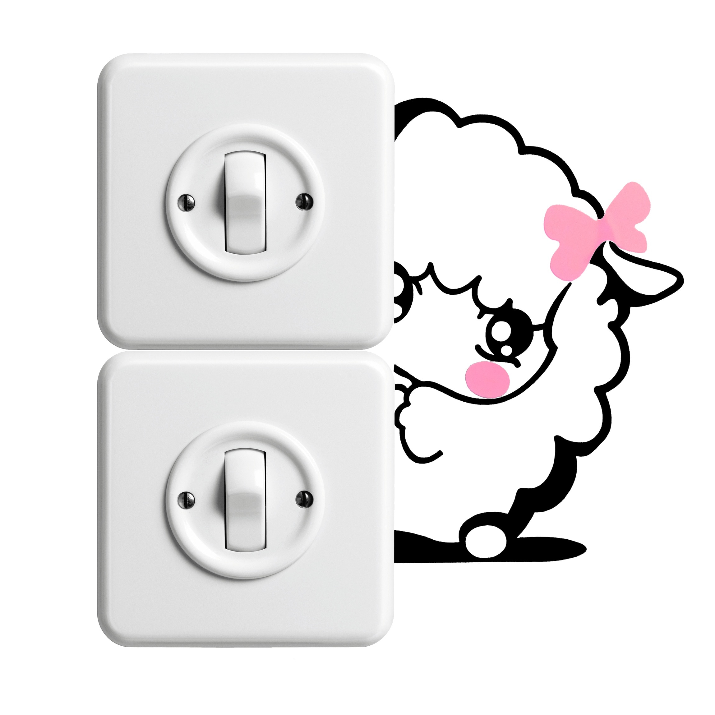 two white switches and white animal illustration