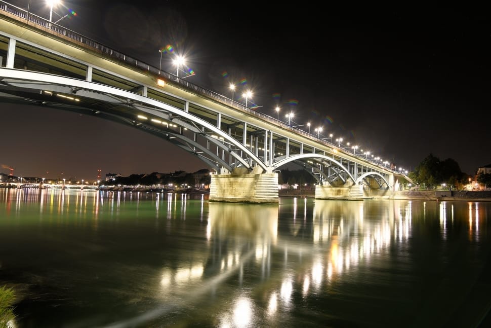 suspension bridge during nighttime preview