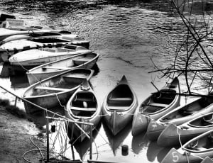 grayscale photograph of canoe lot thumbnail