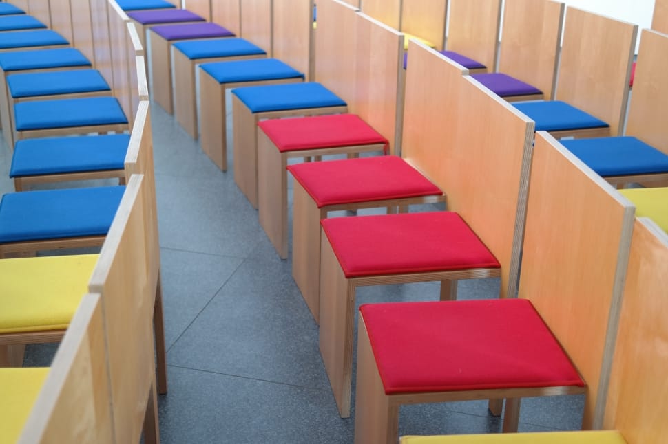 Seat, Sit, Break, Chairs, Red, Colorful, in a row, education preview