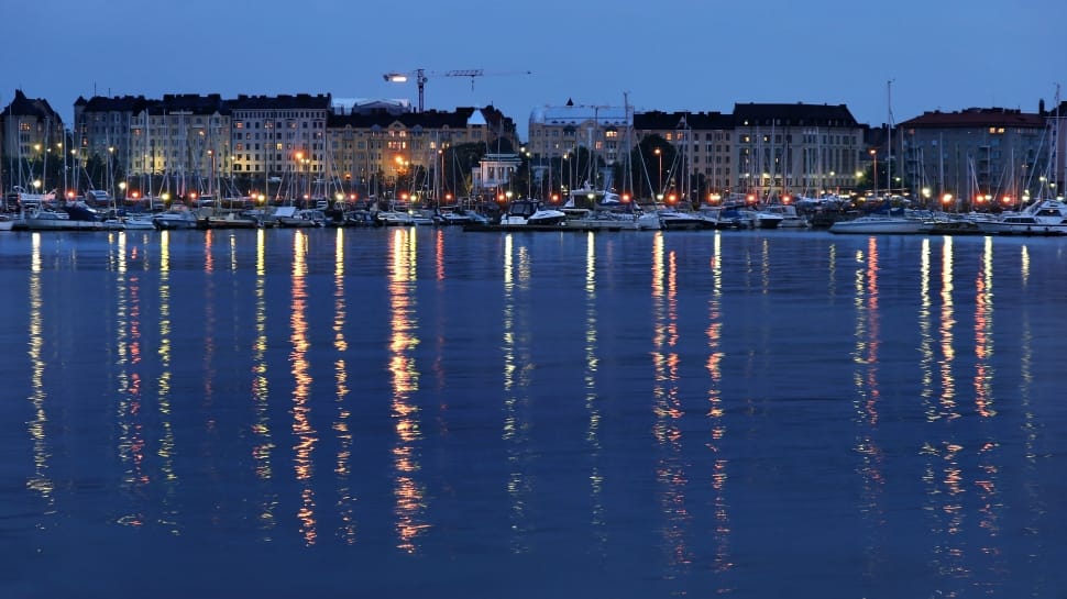 Finland, Helsinki, Finnish, Night, City, reflection, illuminated preview