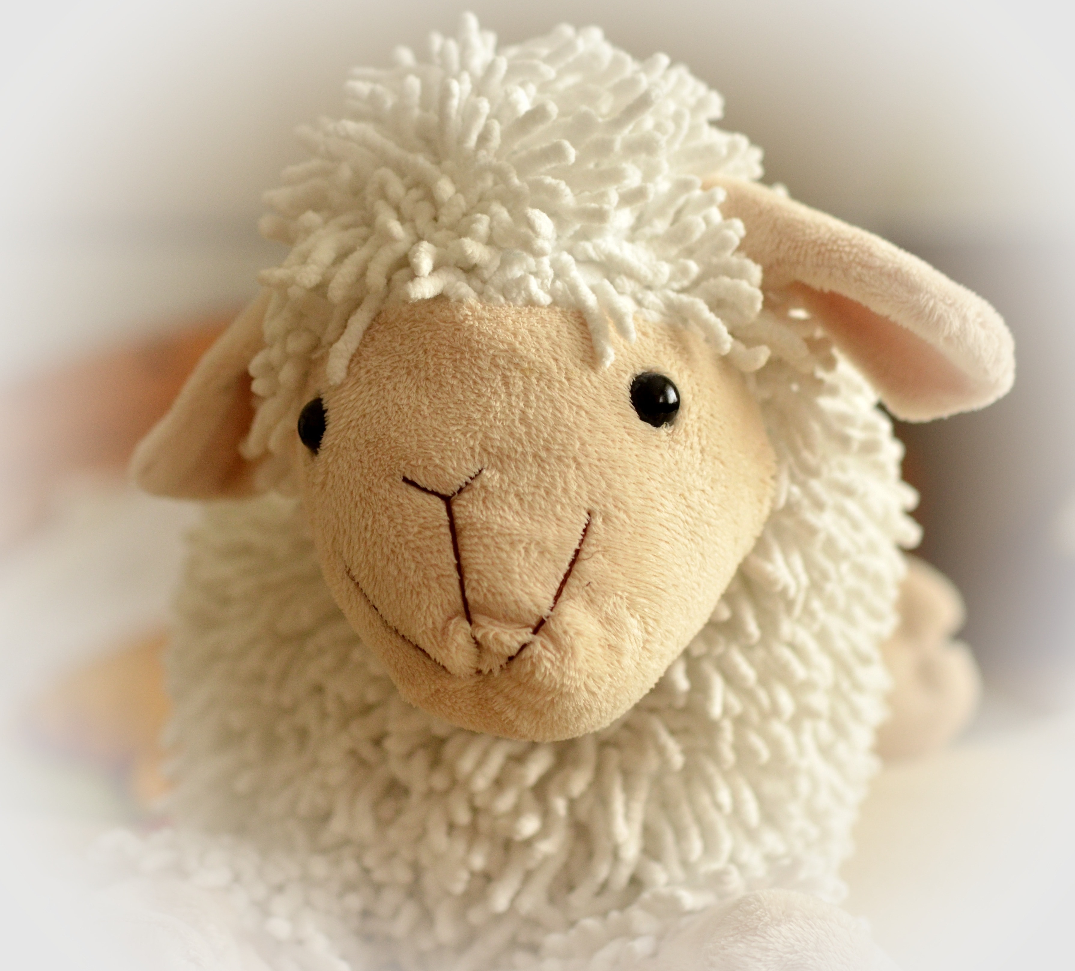 white and brown sheep plush toy