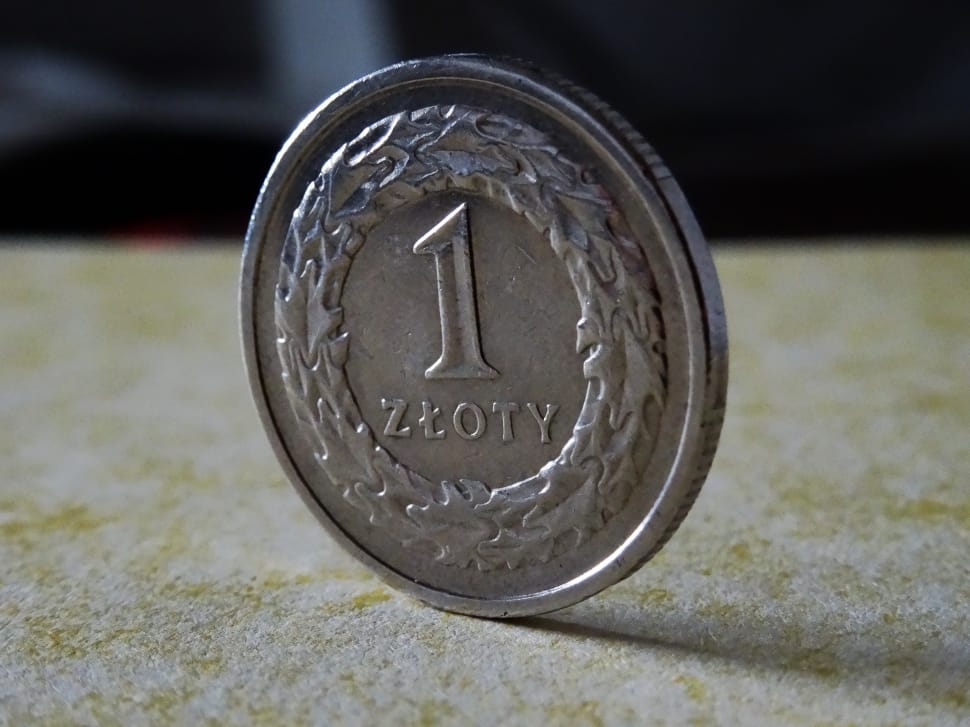 shallow focus photography of round silver 1 coin preview