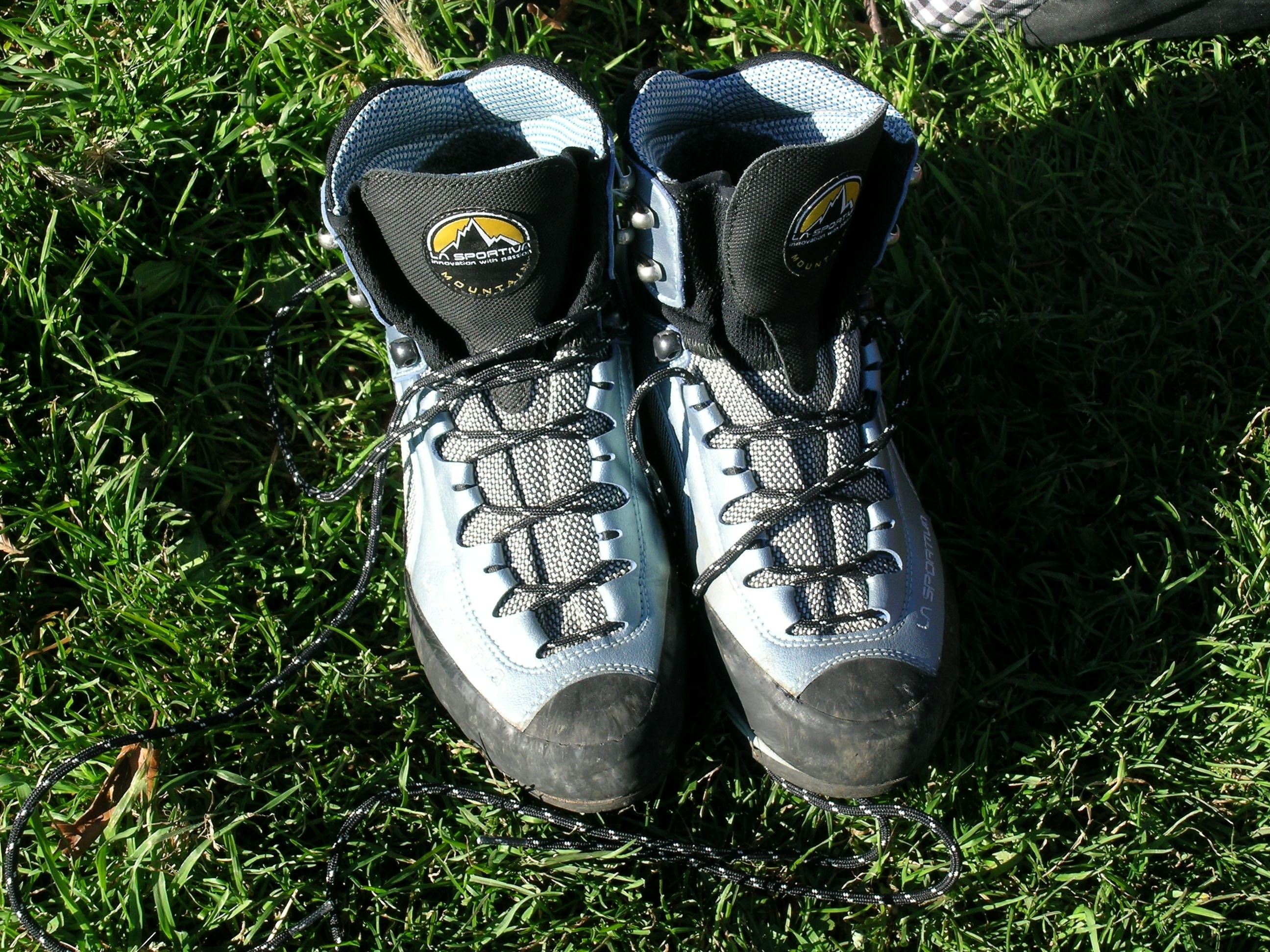 grey and black hiking shoes