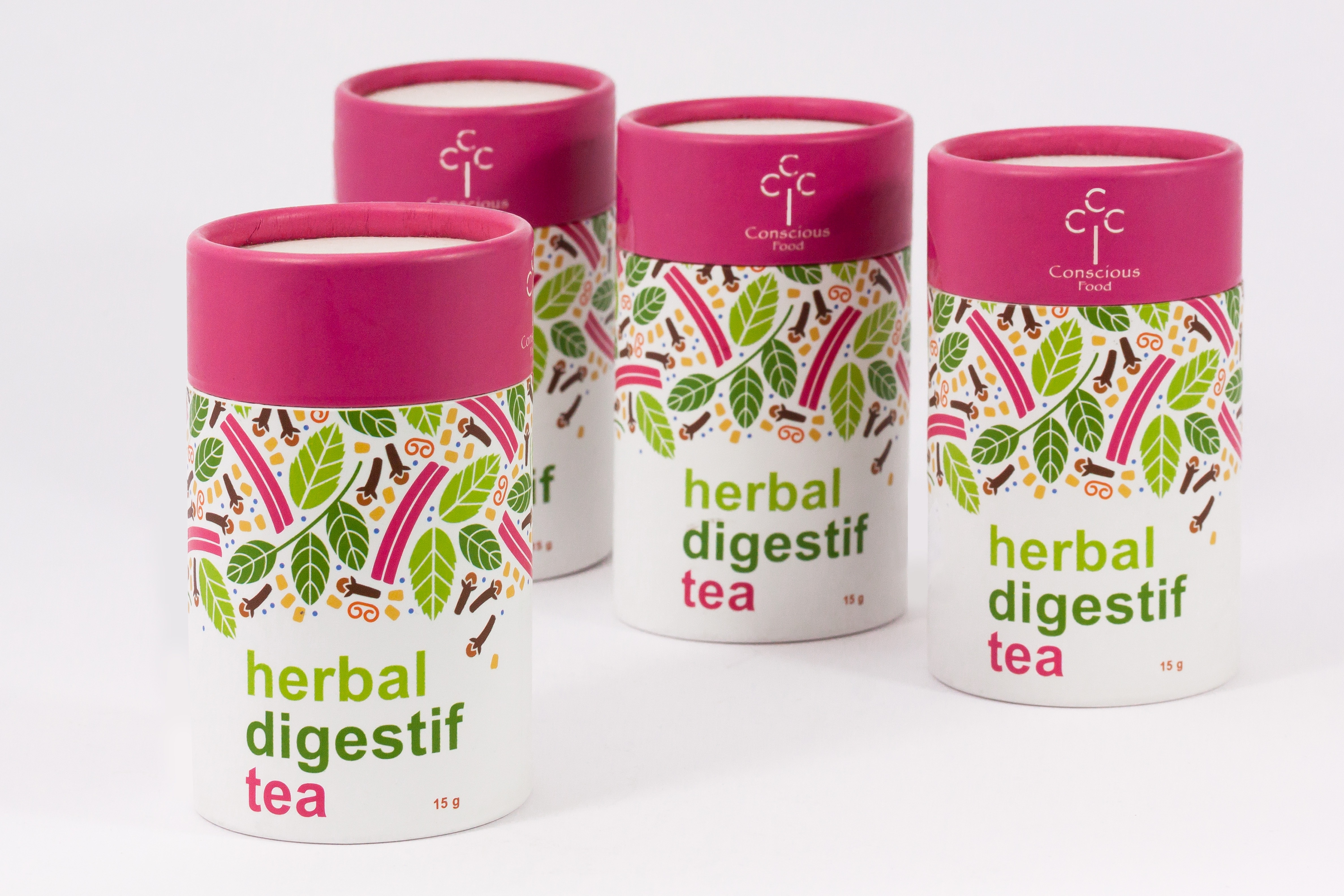 4 herbal digestif tea bottles