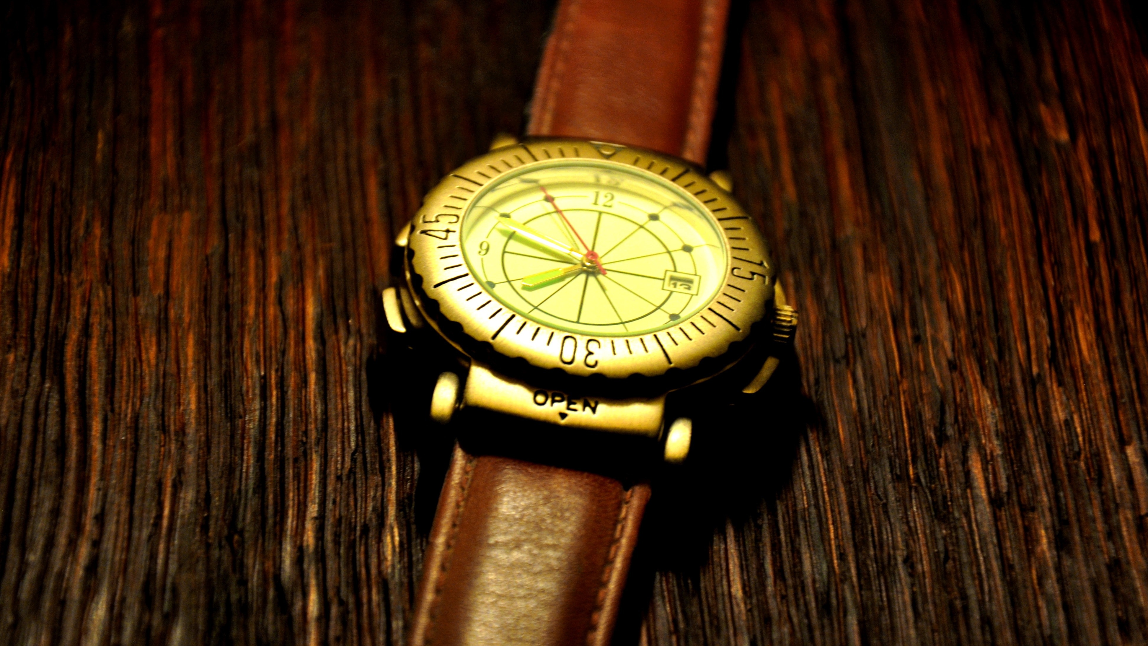 brown leather strap analog watch