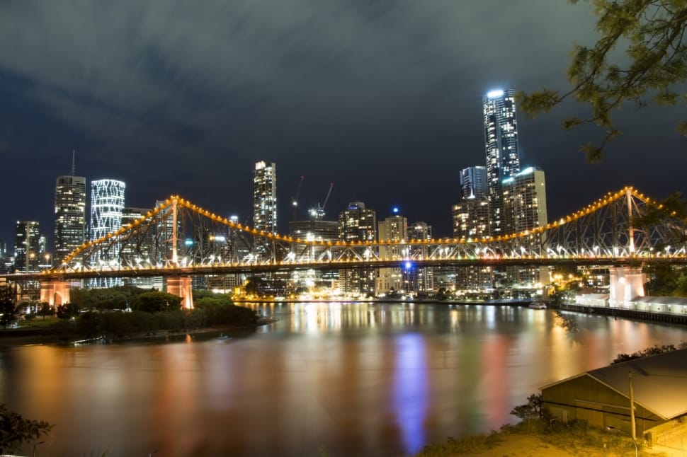Night, Lights, Story Bridge, Brisbane, reflection, night preview