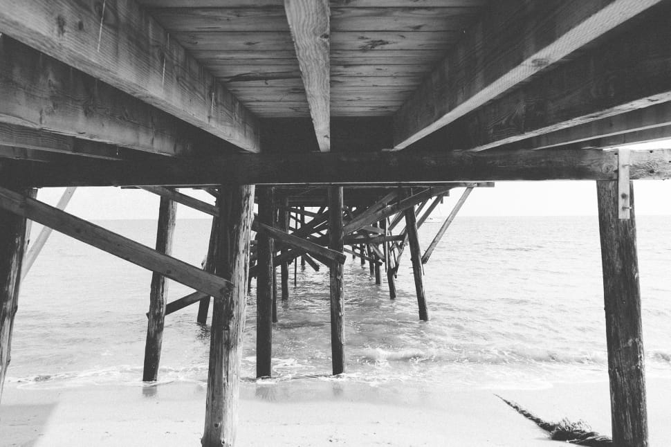 grayscale wooden bridge photo preview