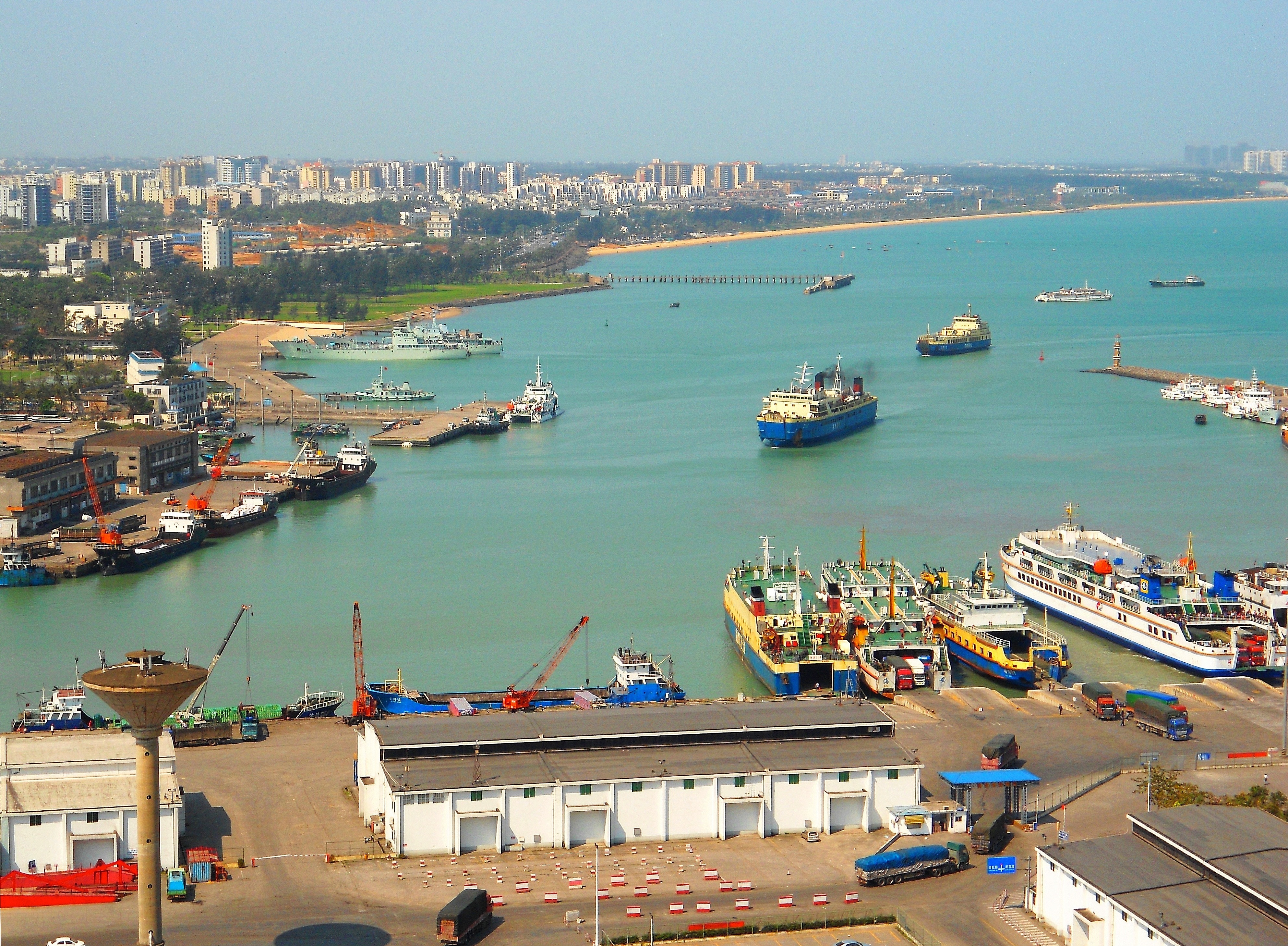 China, Port, Haikou, Harbor, Water, nautical vessel, high angle view