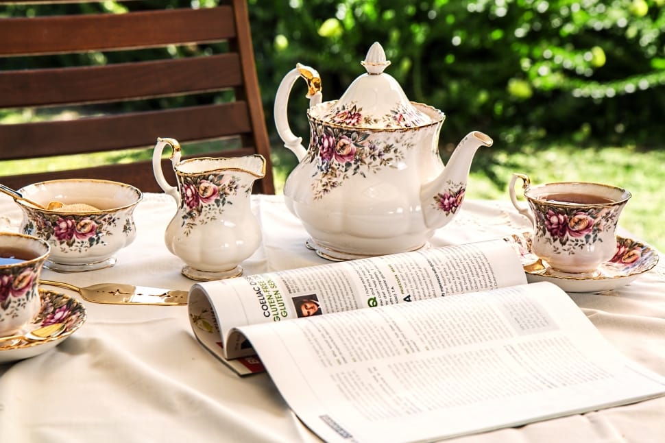 white red and green floral tea set preview