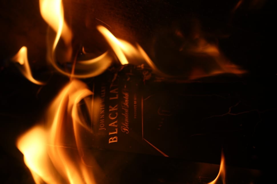 Johnnie Walker Black Label box on fire preview