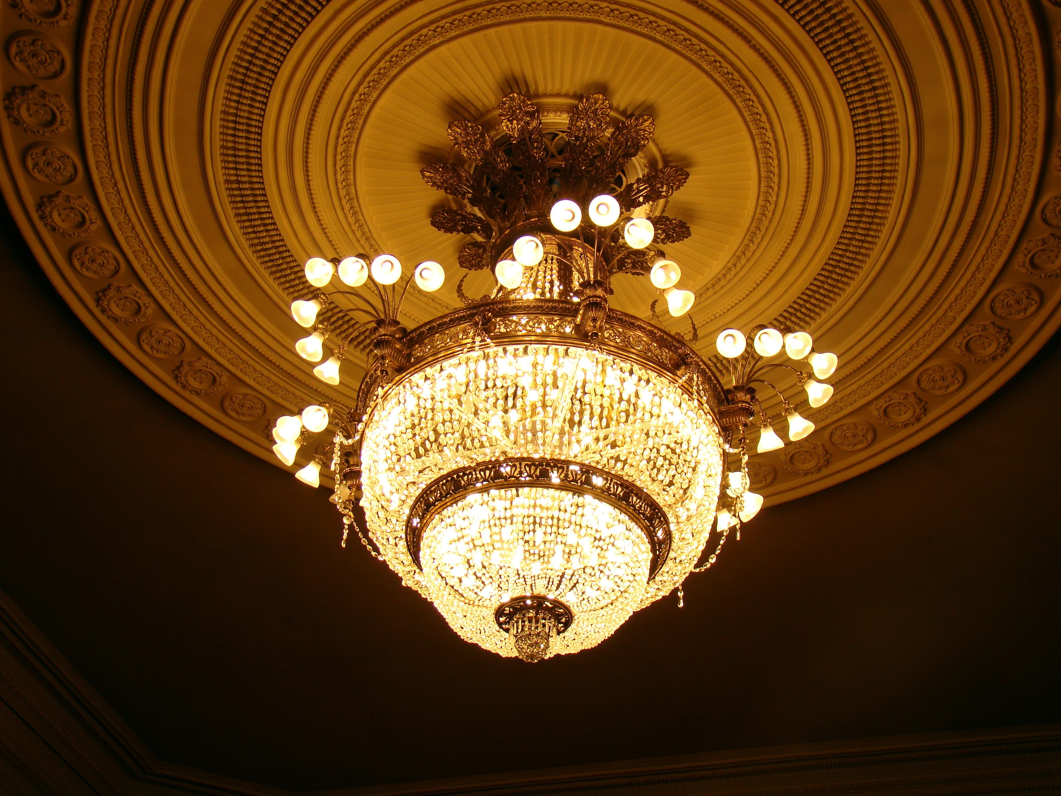 brass and white chandelier