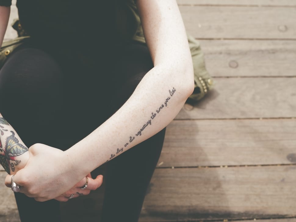 black quote text skin tattoo preview