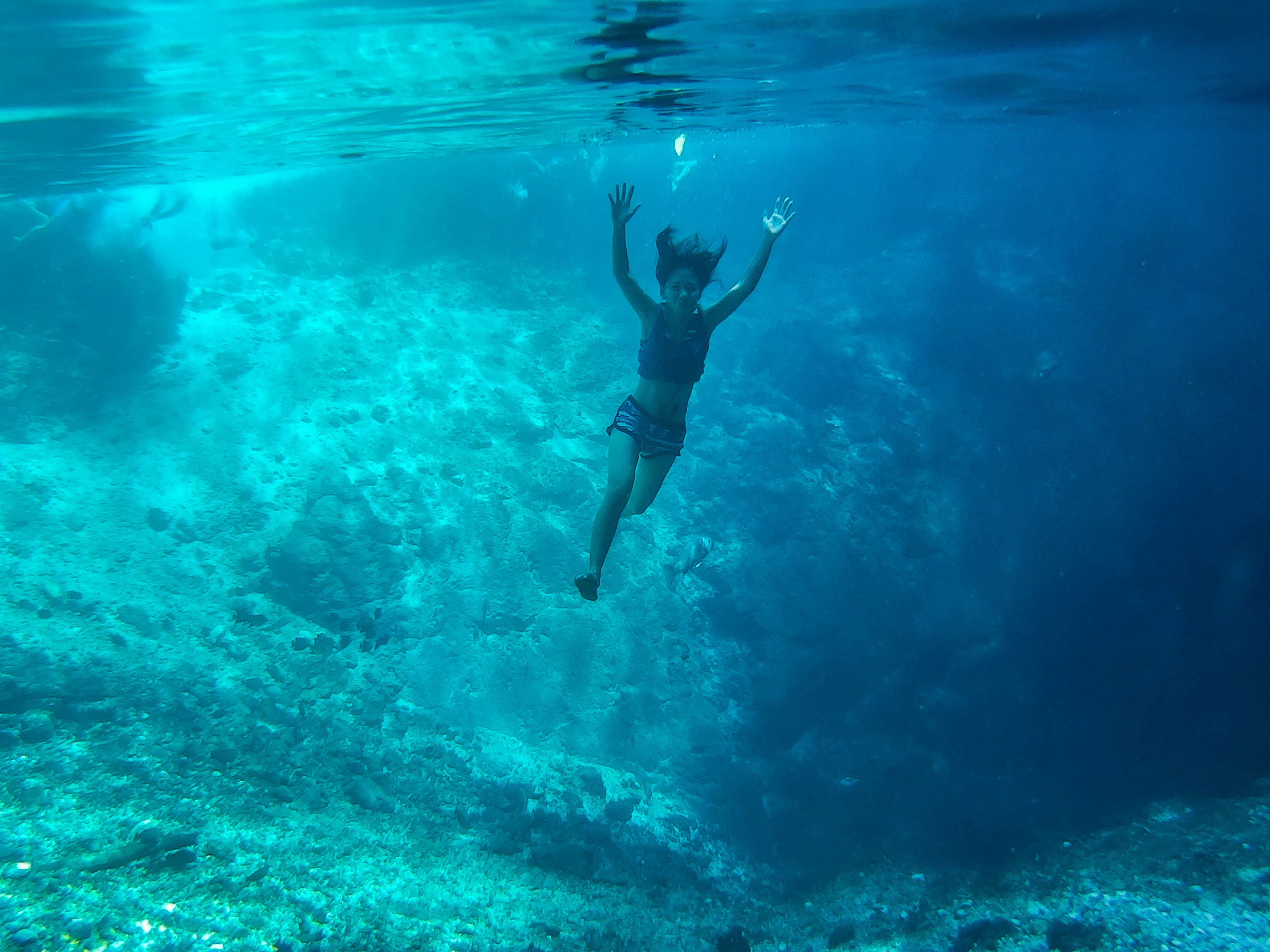 underwater photography of girl in bikini ]
