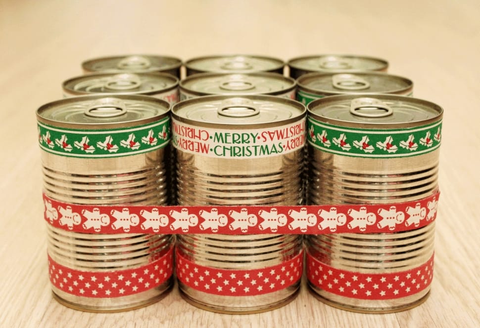 Bank, Christmas, Gift, Canned, stack, studio shot preview