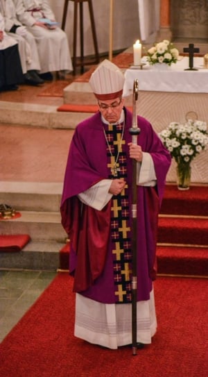 purple and beige cross print bishop robe thumbnail