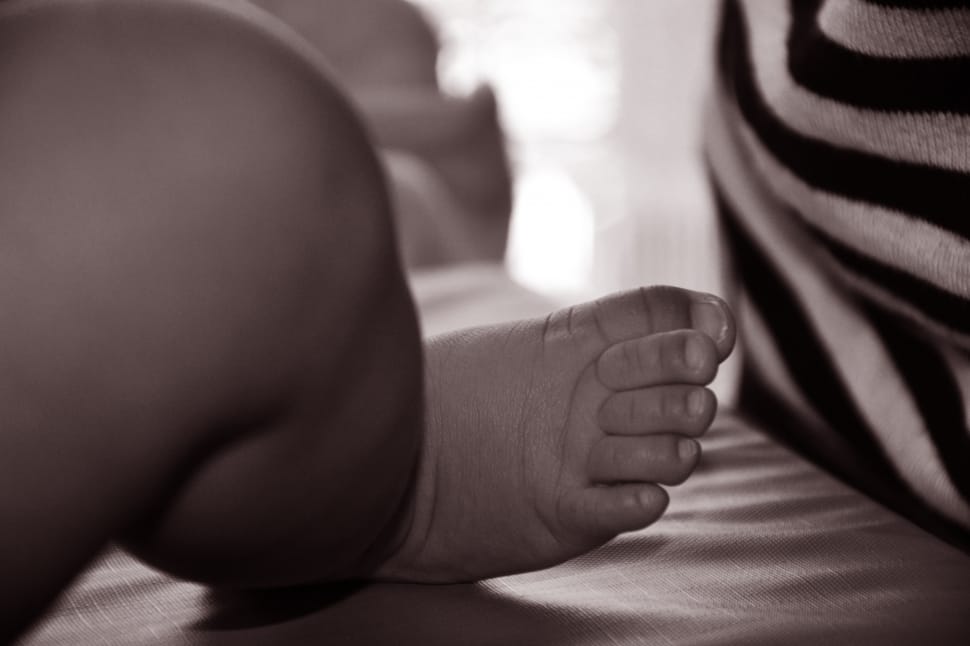 grayscale photo of baby feet preview
