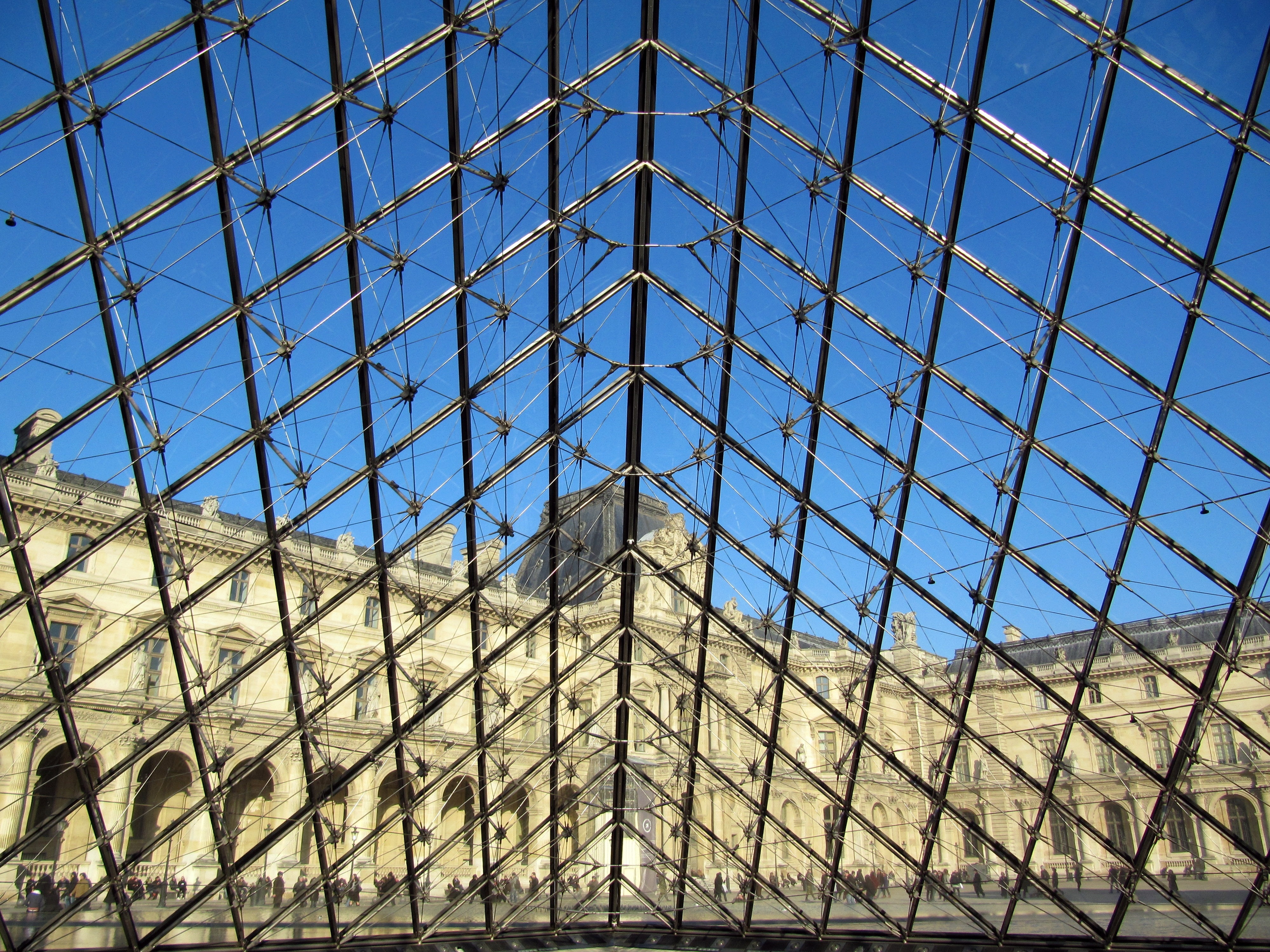 Louvre, Pyramid, Paris, Museum, France, blue, built structure