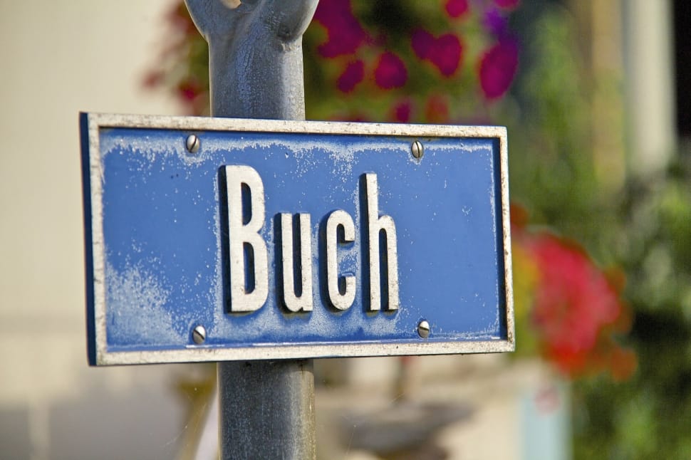 blue and white Buch street signage preview