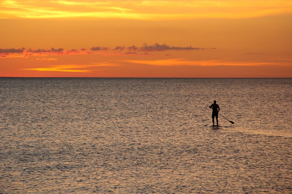 man riding surfboard during golden hour preview