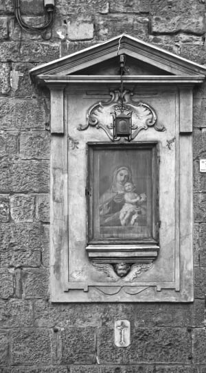 grayscale photo of religious painting on wall thumbnail
