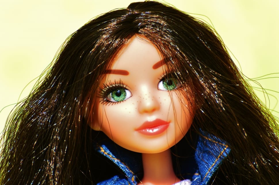 black haired doll in blue denim shirt preview