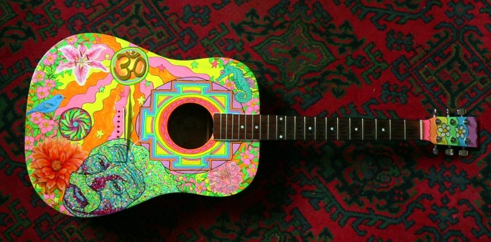 Guitar, Hippie, Acoustic Guitar, Painted, music, musical instrument preview
