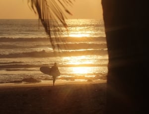 silhouette of person holding surfboard thumbnail