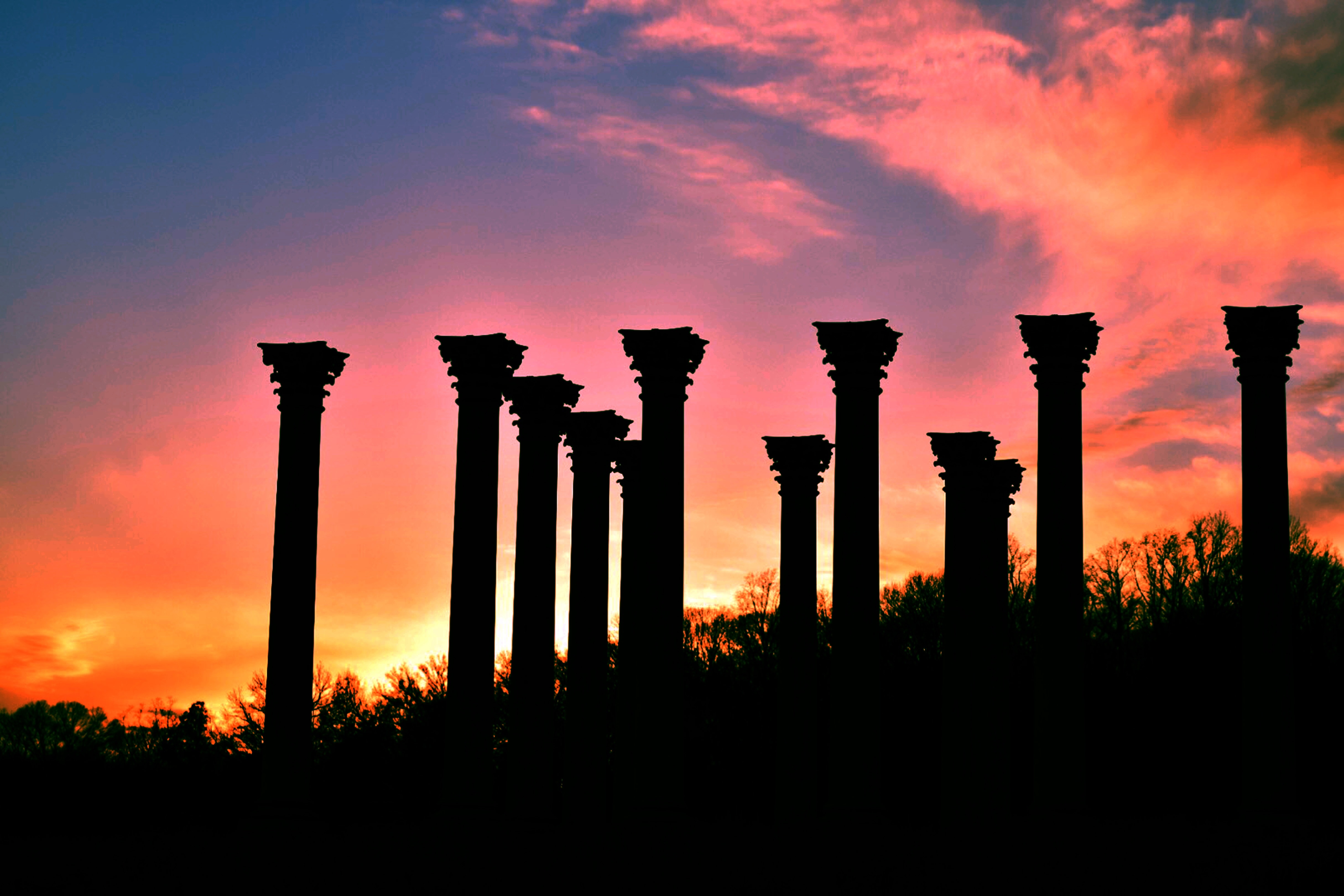 silhouette of pillars